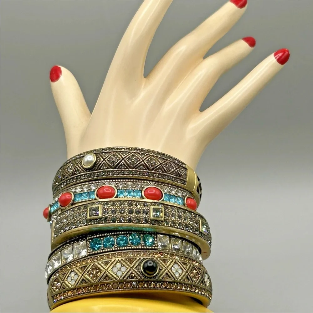 HEIDI DAUS Hinged Stackable Bracelet, Tapered: Dark Cognac Crystals, Opals, Onyx - Picture 8 of 11